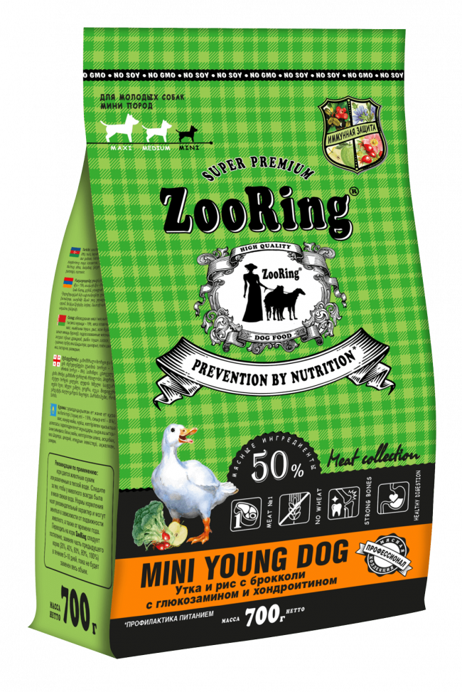 ZooRing Mini Young Dog Утка и рис с брокколи с глюкозамином и хондроитином для молодых собак мини пород ZooRing Mini Young Dog Утка и рис с брокколи с глюкозамином и хондроитином для молодых собак мини пород