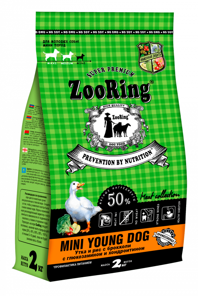 ZooRing Mini Young Dog Утка и рис с брокколи с глюкозамином и хондроитином для молодых собак мини пород ZooRing Mini Young Dog Утка и рис с брокколи с глюкозамином и хондроитином для молодых собак мини пород