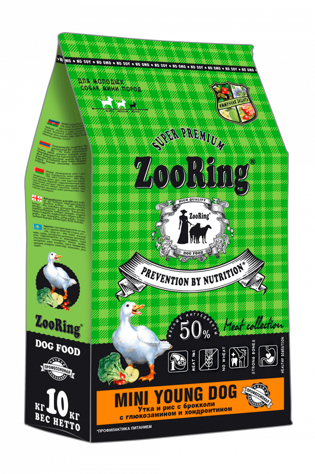 ZooRing Mini Young Dog Утка и рис с брокколи с глюкозамином и хондроитином для молодых собак мини пород ZooRing Mini Young Dog Утка и рис с брокколи с глюкозамином и хондроитином для молодых собак мини пород