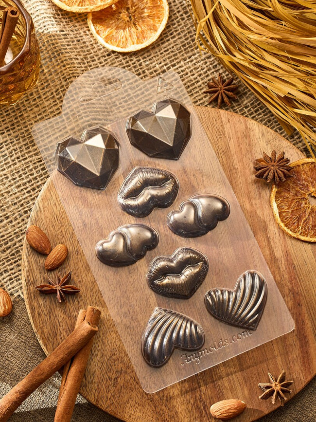 Алмазные сердца мультиформа для шоколада и мыла