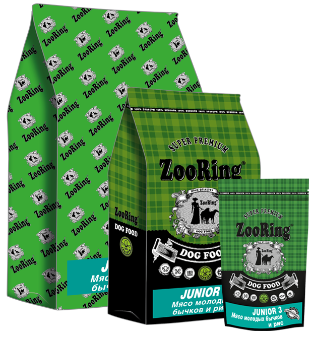 ZooRing Junior 3 сухой корм для юниоров средних и крупных пород с 6-7 до 15-18 месяцев Мясо молодых бычков и рис ZooRing Junior 3 сухой корм для юниоров средних и крупных пород с 6-7 до 15-18 месяцев Мясо молодых бычков и рис