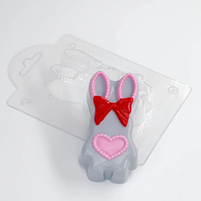 Зайка с сердцем и бантом молд из толстого пластика Зайка с сердцем и бантом молд из толстого пластика