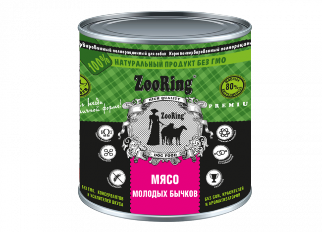 ZooRing Паштет для собак Мясо молодых бычков 850г x 6шт