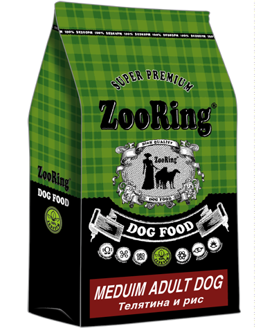 ZooRing Medium Adult Dog сухой корм для молодых и взрослых собак всех пород Телятина и рис