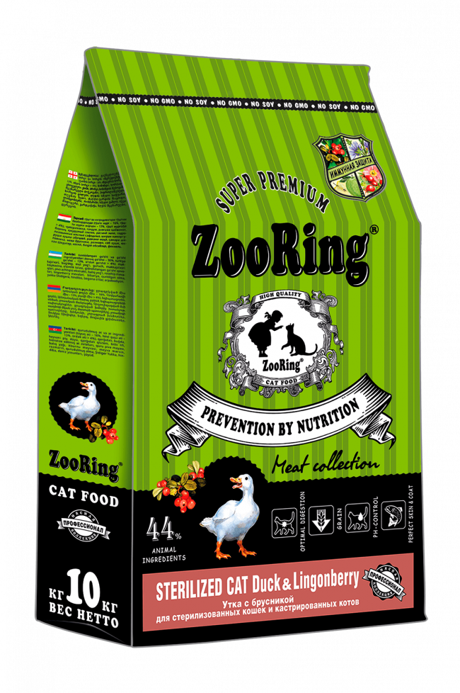 ZooRing Sterilized Cat Duck&Lingonberry сухой корм для стерилизованных кошек и кастрированных котов утка с брусникой