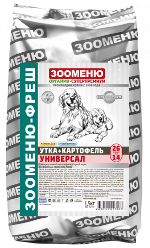 Зооменю Фреш Универсал Утка + Картофель сухой корм для взрослых собак всех пород Зооменю Фреш Универсал Утка + Картофель сухой корм для взрослых собак всех пород