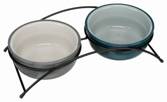 Trixie 24535 Миски керамические на подставке, 2 х 0.25 л/ ф 13 см, петроль/светлый петроль/серый/светло-серый Trixie 24535 Миски керамические на подставке, 2 х 0.25 л/ ф 13 см, петроль/светлый петроль/серый/светло-серый
